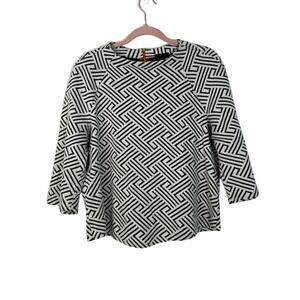 W5 Black & White Geometric Structured Print 3/4 Sleeves  Boxy  Knit Top Size L